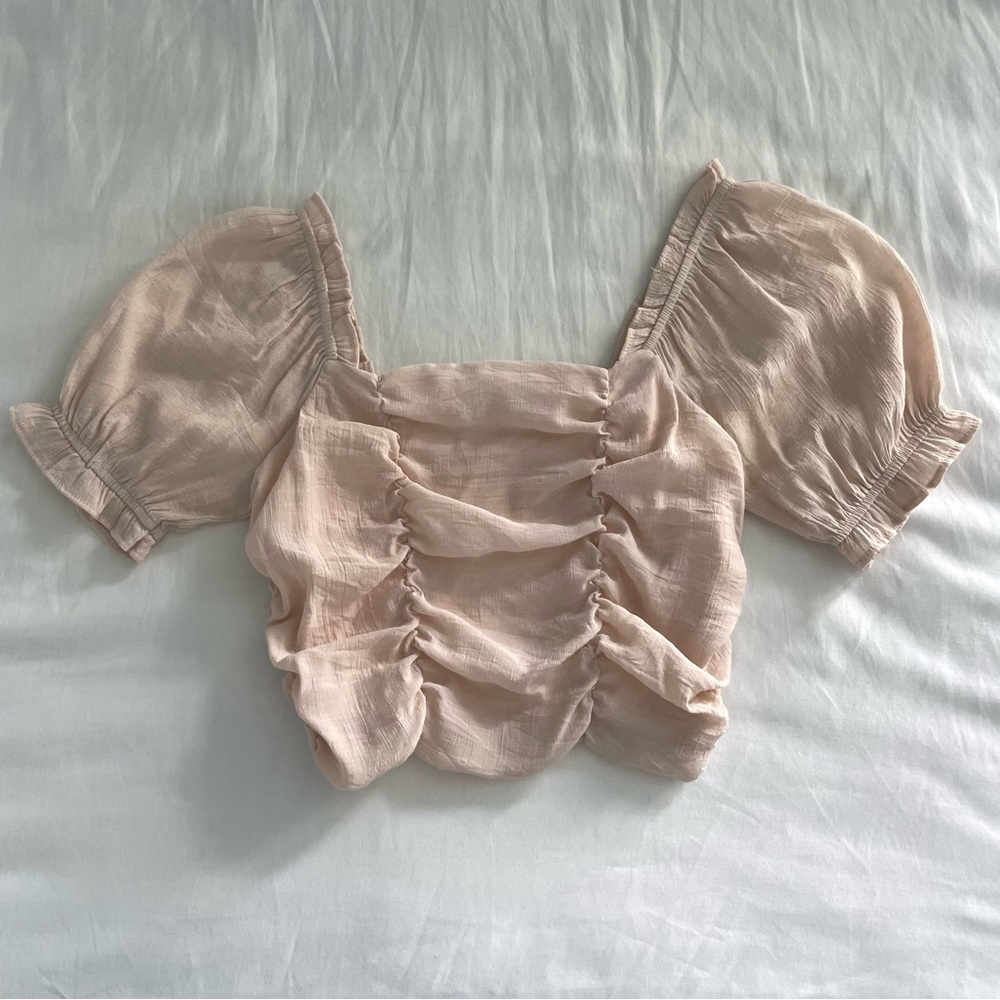 Rouched cream crop top